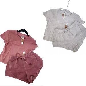 New 2-PIECE SET fleece hem short curved & cotton t-shirt Set
